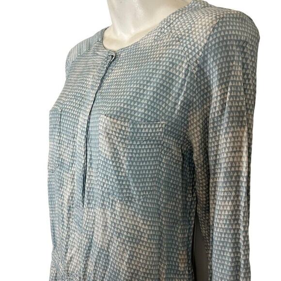 Lou & Grey Womens Blue Button Down Drawstring Waist Roll Tab Sleeve Dress Small - Picture 8 of 14